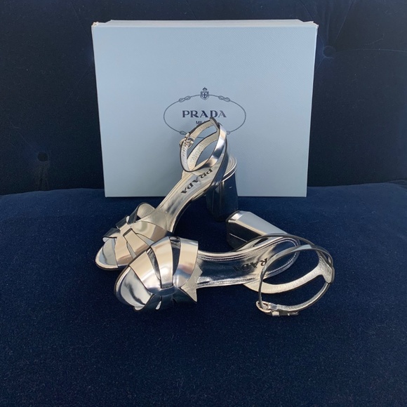 Prada Silver Ankle Strap Sandals - Picture 2 of 7